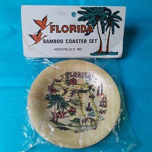 VINTAGE FLORIDA BAMBOO COASTER SET OF 2 - COMES WITH ORIGINAL PACKAGING - TAIWAN